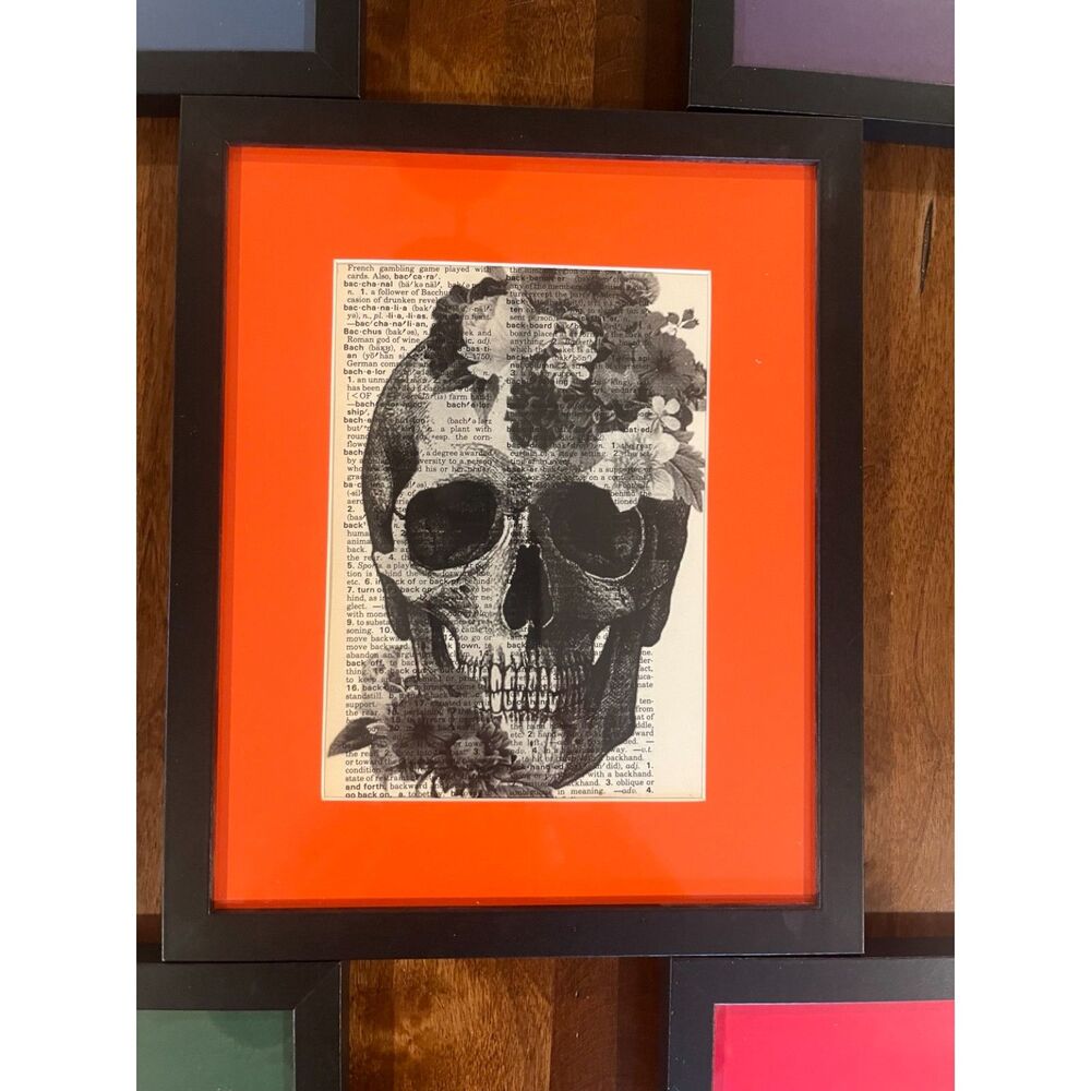 Gothic Botanical Skull Framed Art 8x10 Orange Mat Anatomy Wall Decor